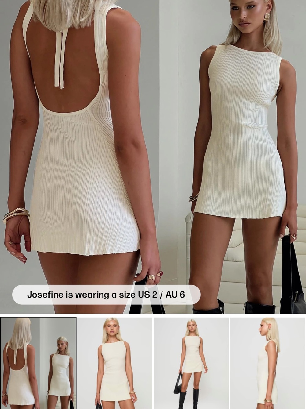 Princess Polly White Ribbed Scoop-Back Mini Dress